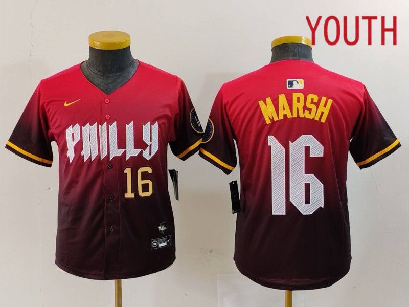 Youth Philadelphia Phillies 16 Marsh Red City Edition 2024 Nike MLB Jersey style 3